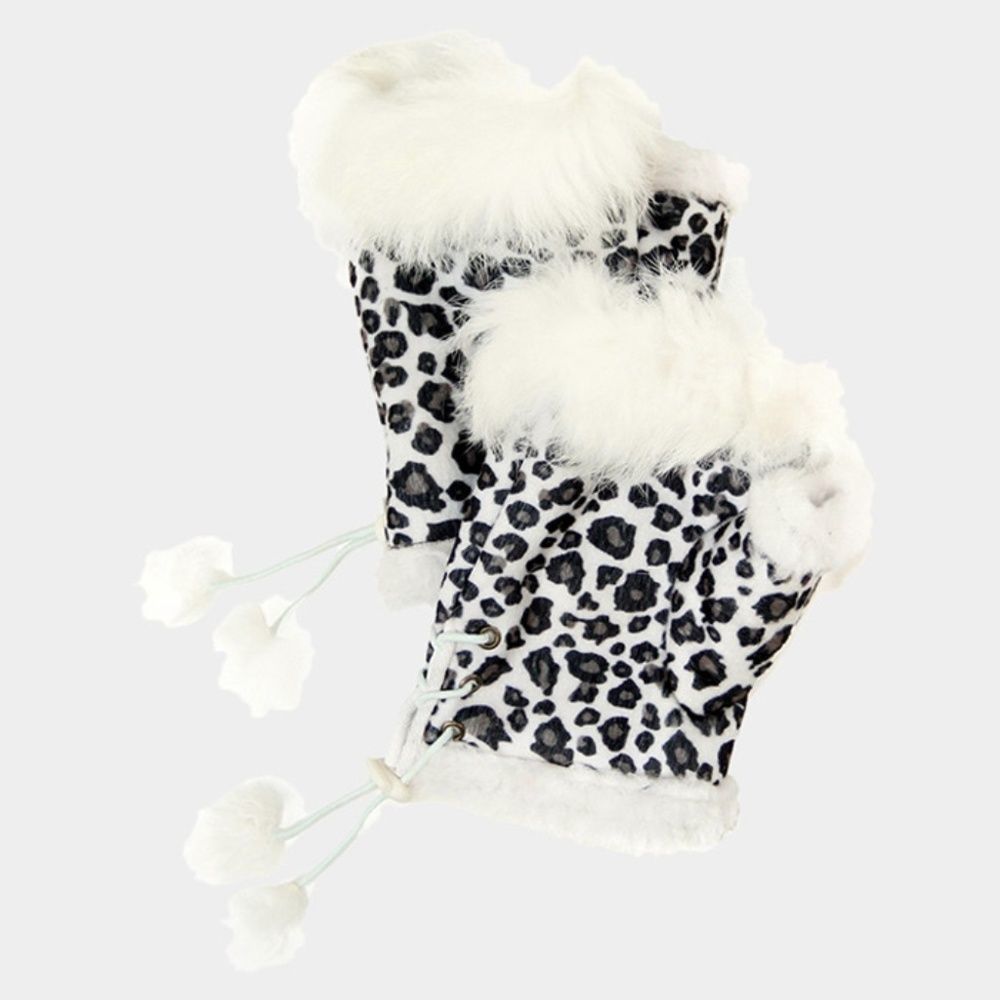 Black and White Leopard Print Fingerless Gloves